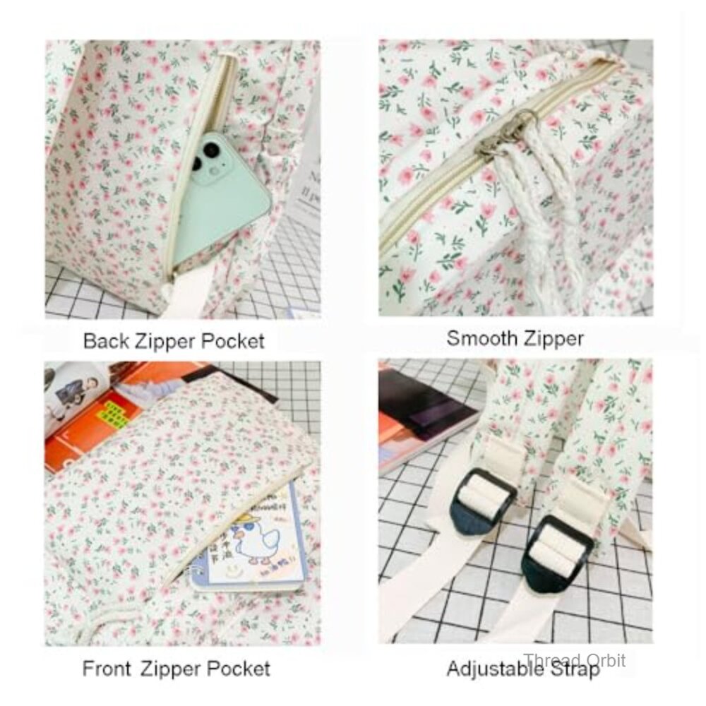 Cotton Canvas Daypack Backpack with 8 Pockets, Waterproof Travel Bag - Picture 3 of 7